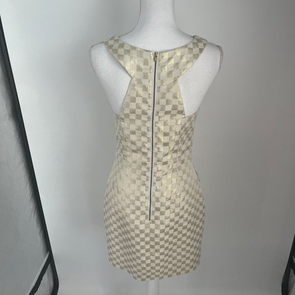 Lilly Pulitzer Jepson Metallic Gold Cream Checkered High Neck Mini Dress - Picture 9 of 10